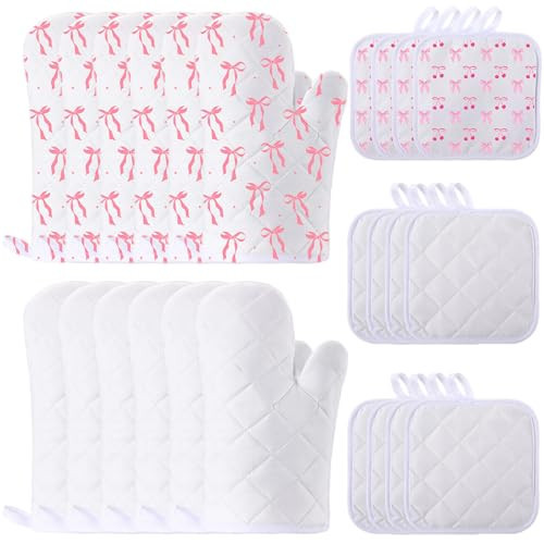 Hoolerry 24 Pcs Blank Sublimation Oven Mitts Set Include Sublimation Pot Holders Bulk DIY Heat Resistance Oven Gloves with Hanging Loops Pads for Christmas Teacher Kitchen Baking Gifts, White | Amazon (US)