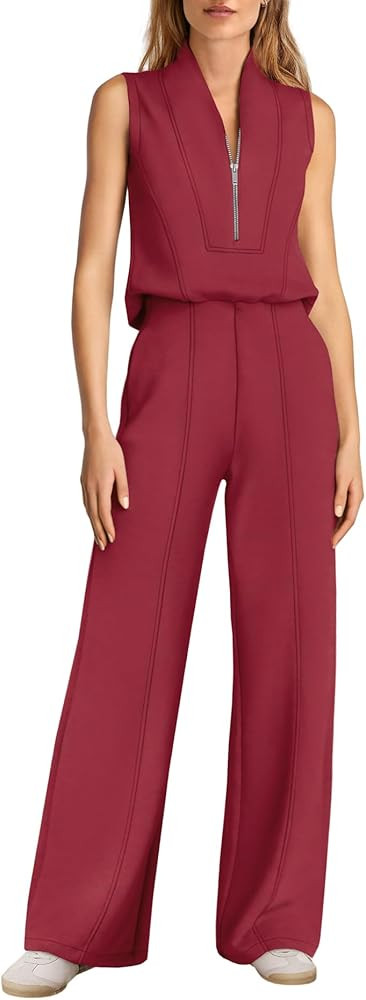 Amazon.com: Yanekop Womens Wide Leg Jumpsuits Sleeveless One Piece Jumpsuits Dressy Airport Trave... | Amazon (US)