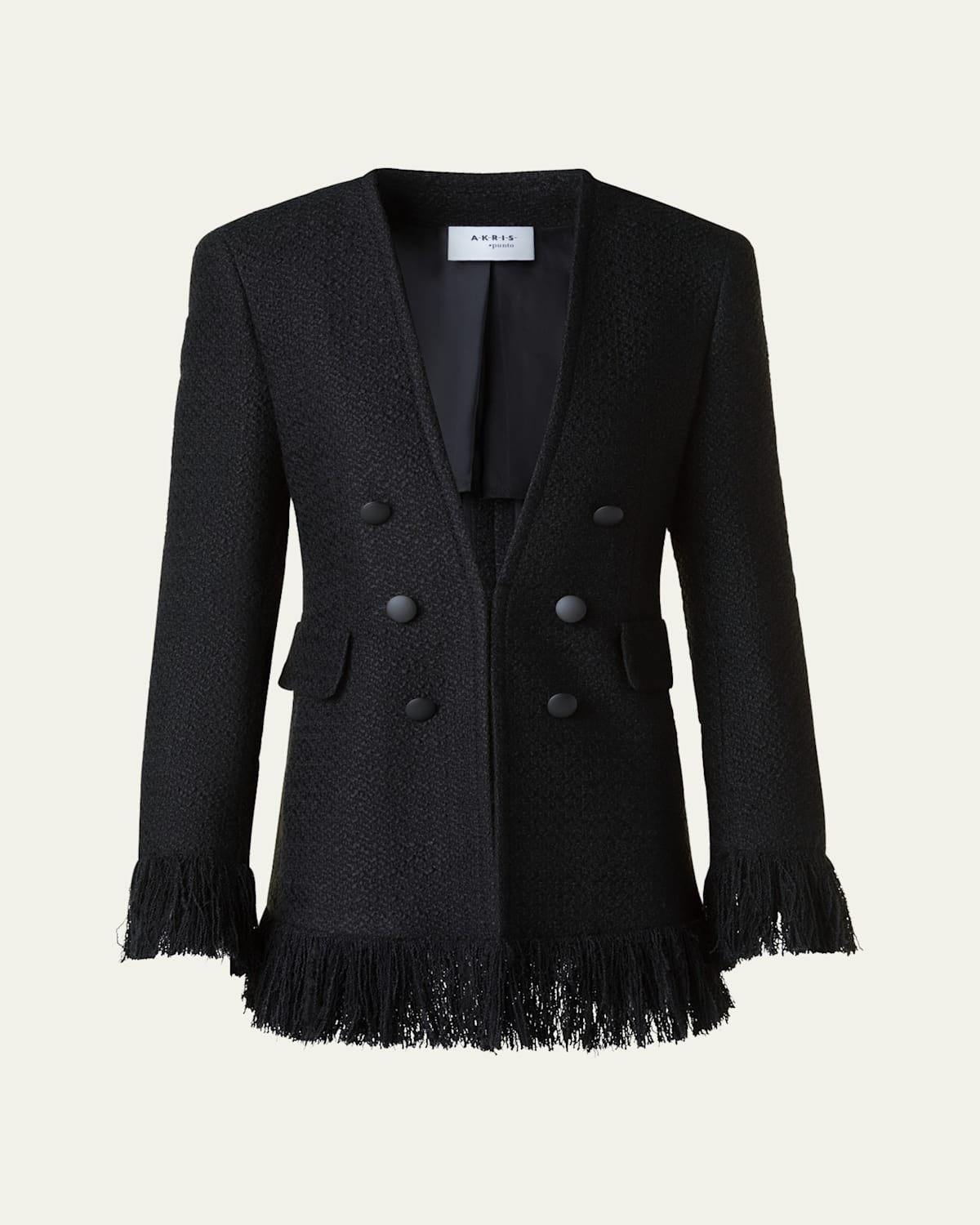 Double-Breasted Illusion Boucle Tweed Fringed Jacket | Bergdorf Goodman