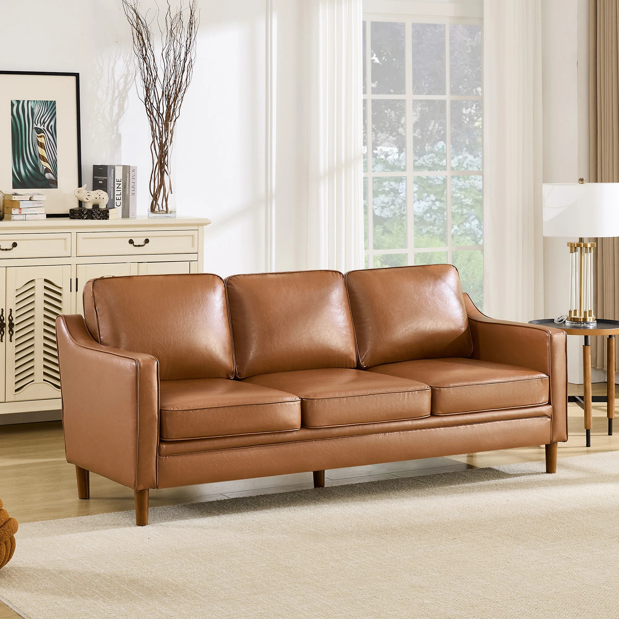 Azriah 80.31'' Faux Leather Square Arm Sofa | Wayfair North America