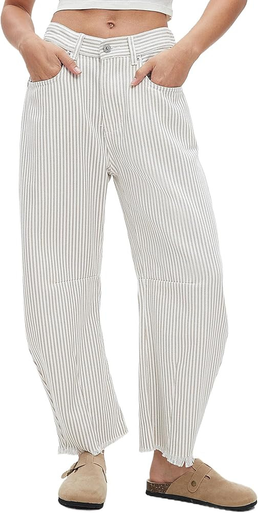 Kedera Women Stripe Barrel Jeans Casual Loose Denim Jeans Wide Leg Baggy Pants Mid Waist Boyfrien... | Amazon (US)