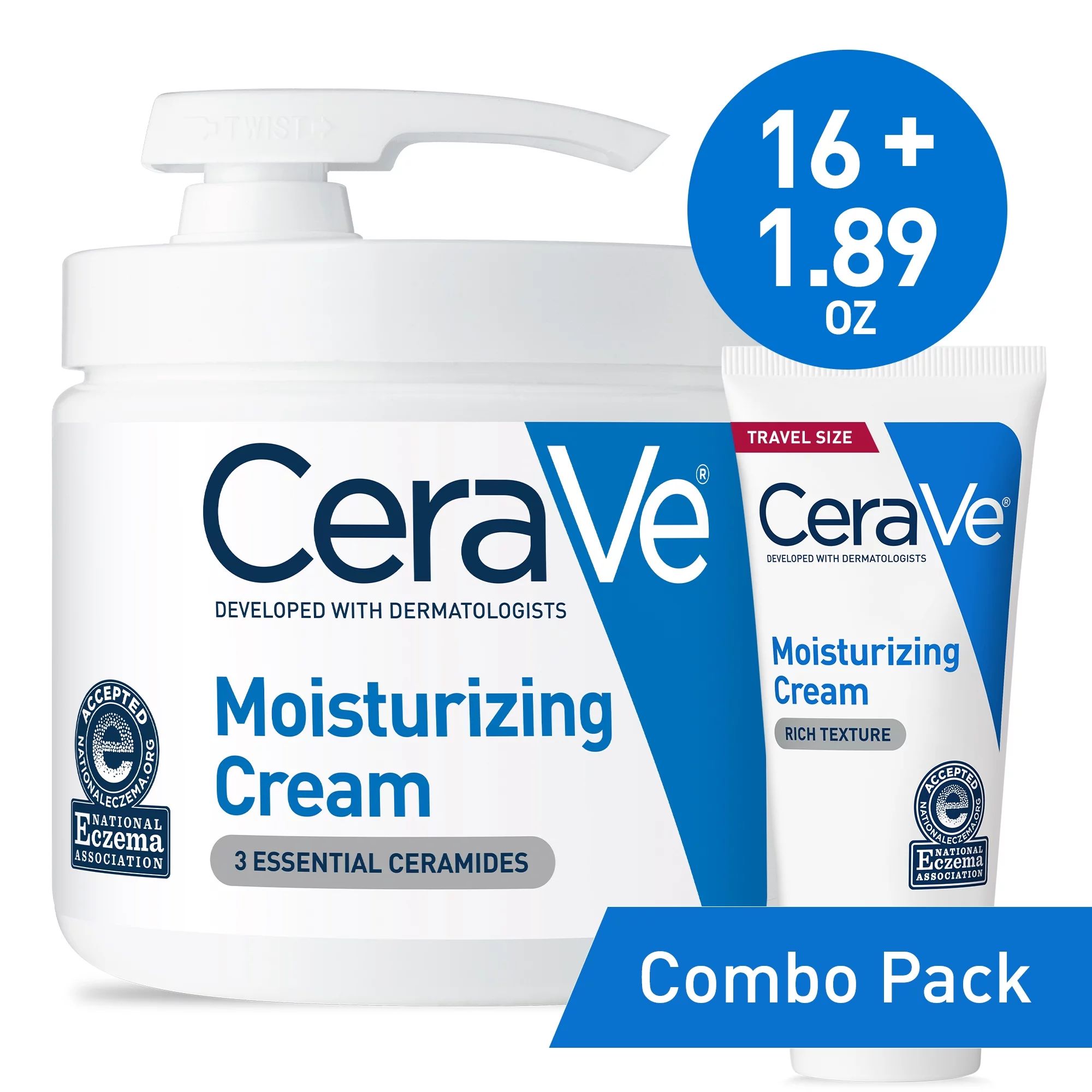 Cerave Daily Moisturizing Cream with Pump Combo Pack, Moisturizer for Normal to Dry Skin, 16 oz P... | Walmart (US)