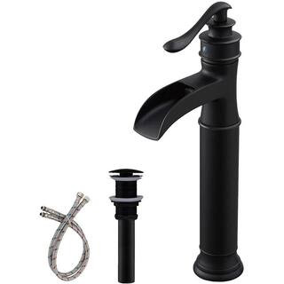 BWE Waterfall Single Hole Single-Handle Vessel Bathroom Faucet With Pop-up Drain Assembly in Matt... | The Home Depot