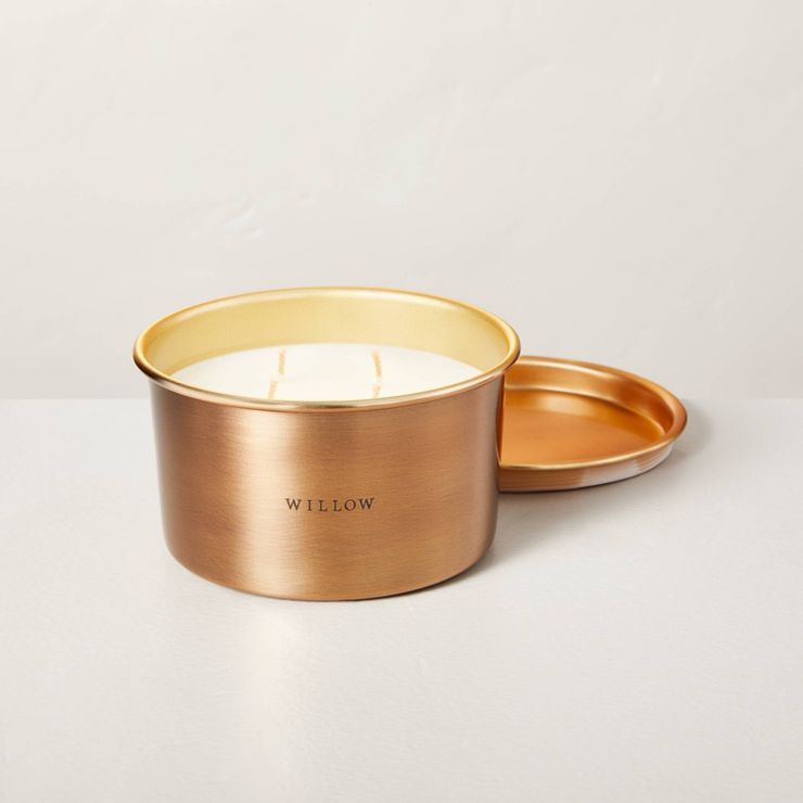 Lidded Metal Willow 4-Wick Jar Candle Brass Finish 20oz - Hearth & Hand™ with Magnolia | Target