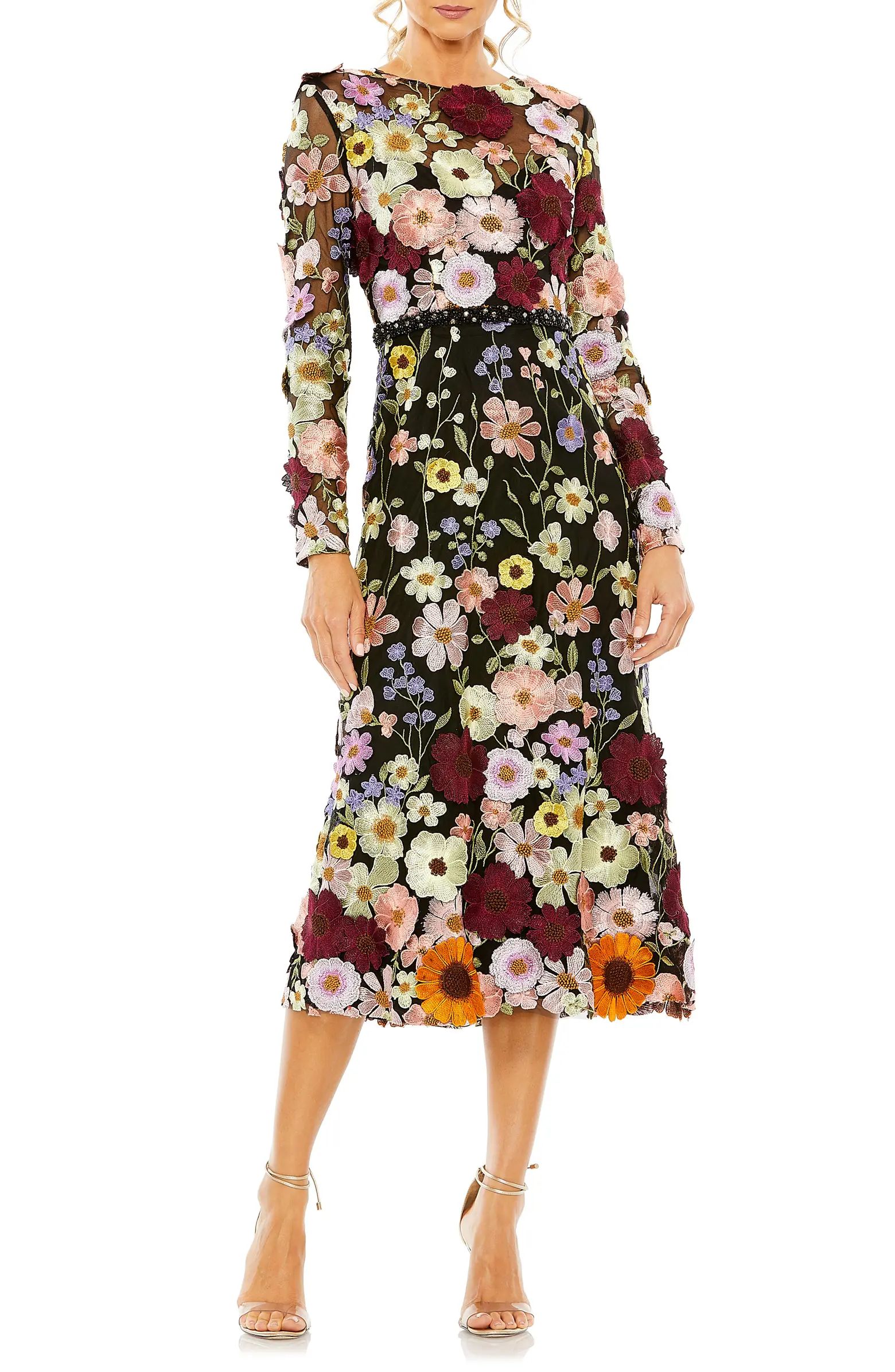 Floral Embroidered Long Sleeve Cocktail Dress | Nordstrom