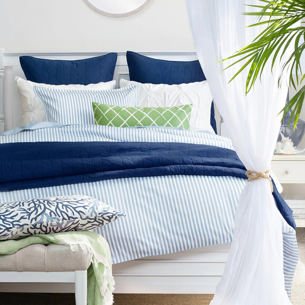 Striped Bedding | The Larkin Blue French Duvet Cover | Crane and Canopy Inc