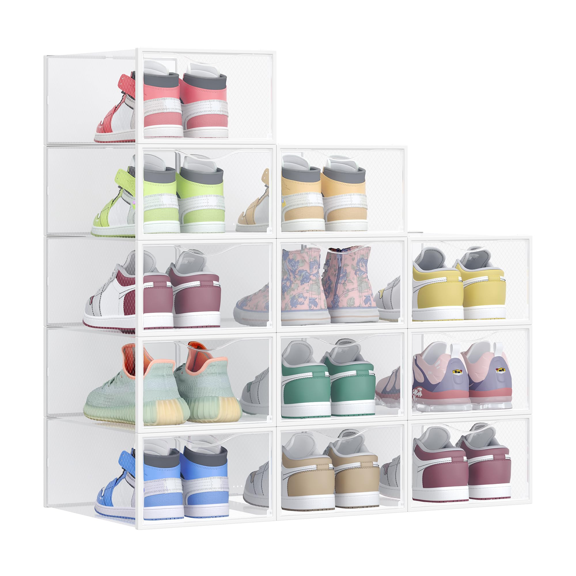 SONGMICS Stackable Shoe Boxes, Set of 12 Plastic Shoe Organizers with Door, Transparent, Easy Ass... | Amazon (US)