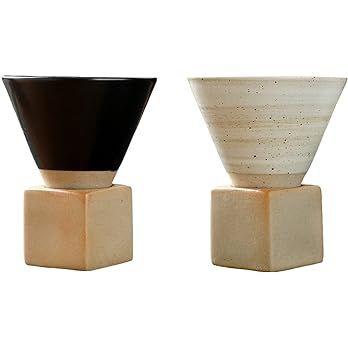 2PCS Coarse Pottery Coffee Mug with Base 200ml/6.7oz Creative Triangular Cone Shape Porcelain Mug... | Amazon (US)