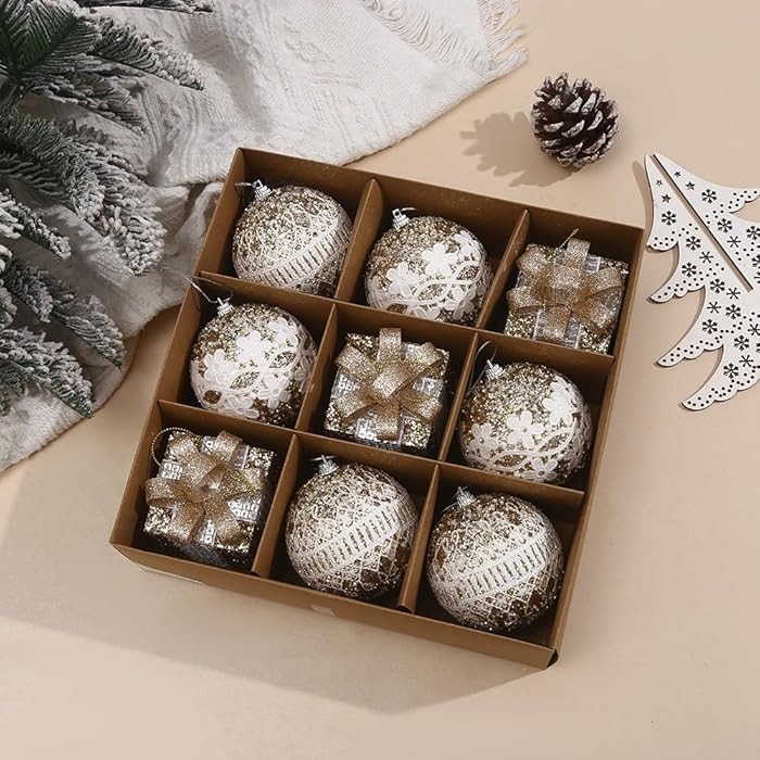 9 Pcs Christmas Ball Ornaments Christmas Tree Decoration Set Shatterproof Glitter Christmas Ball ... | Amazon (US)