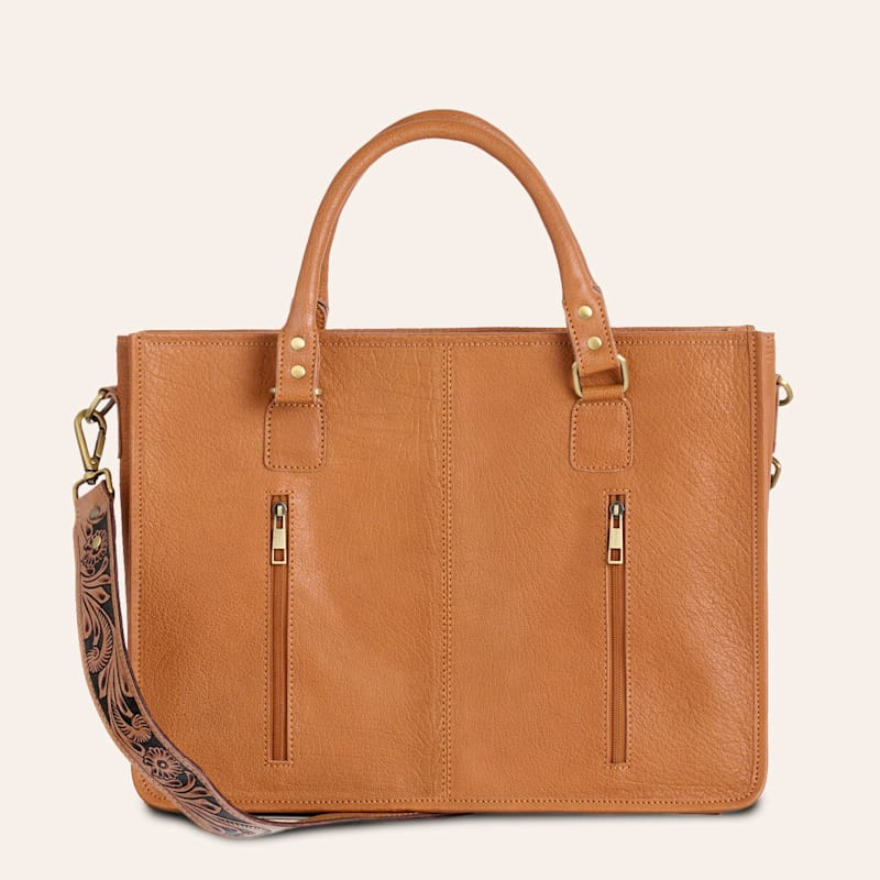Rockin' C Tan Hair-On Tooled Leather Fringed Tote Bag | Cavender's