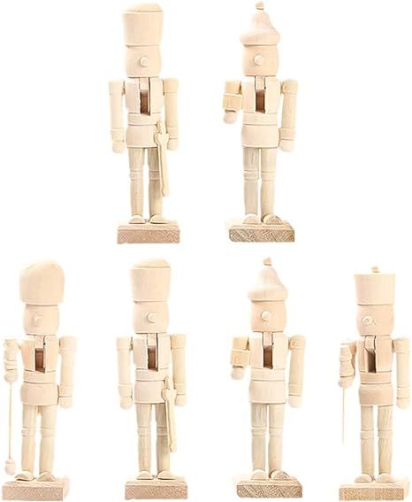ABOOFAN 6Pcs Christmas Wooden Unfinished Nutcracker Figurines DIY Blank Unpainted Nutcracker Pupp... | Amazon (US)