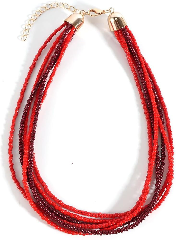 Colorful Multi-layered Seed Beaded Necklace Choker For Women Bohemian Handmade Crystal Stone Gems... | Amazon (US)