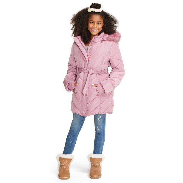 Justice Girls Faux Fur Pile-Lined Heavyweight Jacket with Hood, Sizes 5-18 - Walmart.com | Walmart (US)