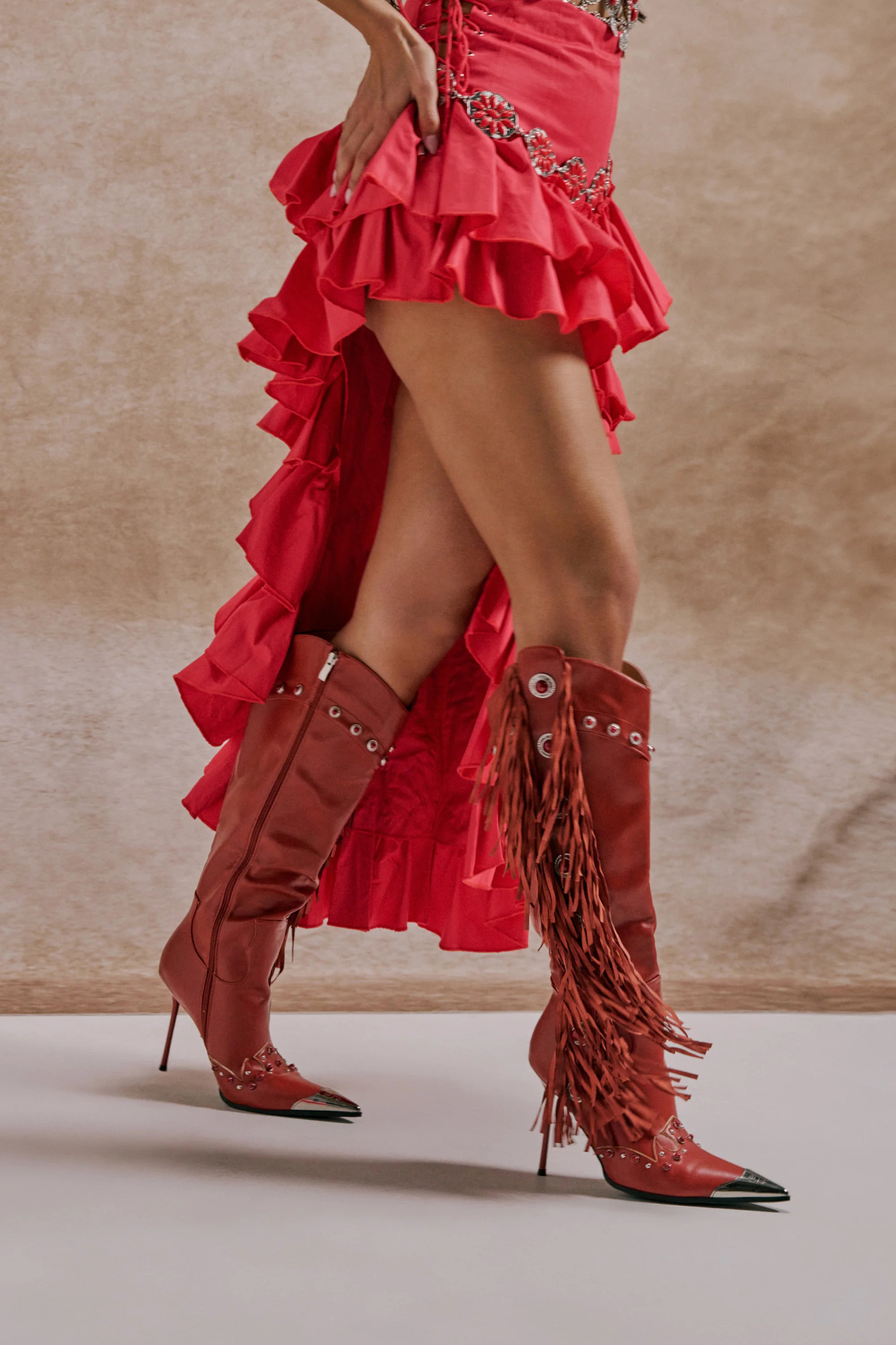 AZALEA WANG PELAGIANA RED WESTERN POINTED TOE STILETTO BOOT | AKIRA