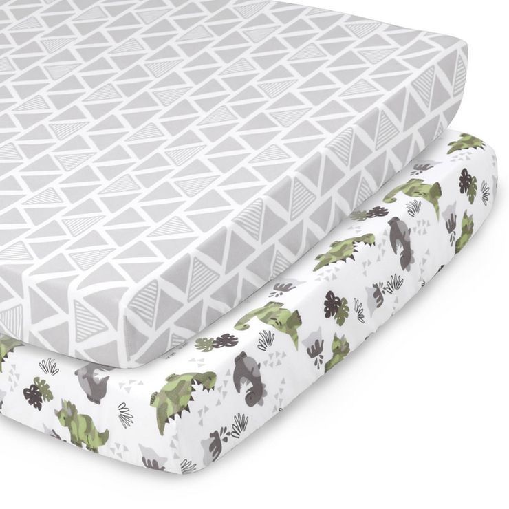 The Peanutshell Fitted Playard Sheets - Camo Dinosaur and Geometric Print - 2pk | Target