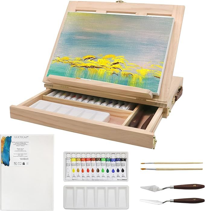 LUCYCAZ Tabletop Easel Set - Easel for Painting Canvases, Painting Easel Kits for Kids and Adults... | Amazon (US)
