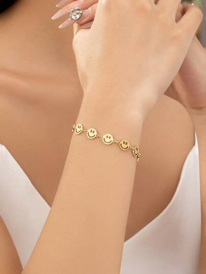 1pc European And American Style Fashionable Simple Metal Smiling Face Bracelet | SHEIN USA | SHEIN