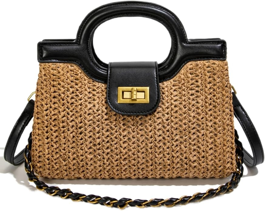 Summer Straw Woven Top Handle Handbag for Women Chain Shoulder Crossbody Bag Boho Beach Purse Vac... | Amazon (US)