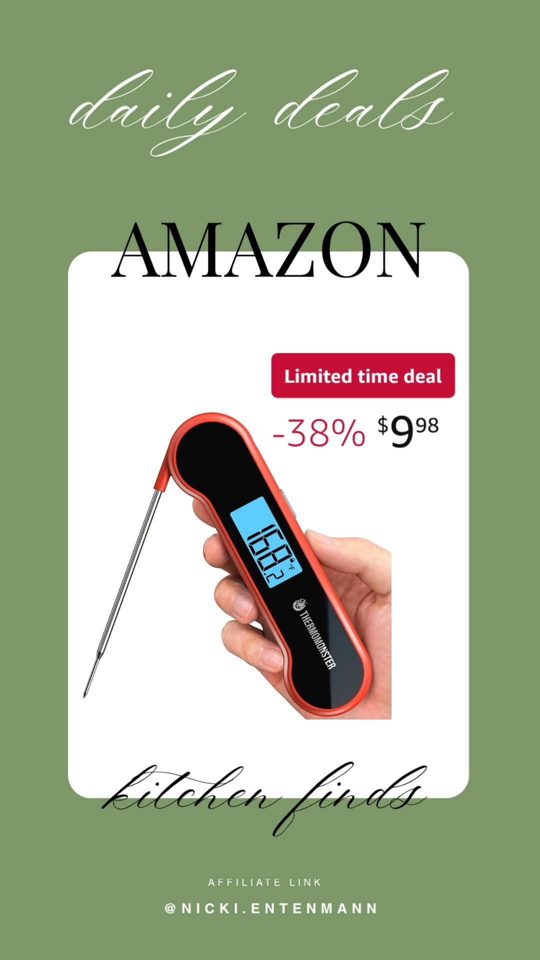 This 0.5 sec instant read digital meat thermometer with ±0.5℉ precision brings cheerful accuracy and effortless ease to everyday cooking with modern flair. #MeatThermometer #InstantRead #DigitalThermometer #KitchenTools #CookingEssentials #FoodPrep #DailyUse #LifestyleGear #ModernLiving #HomeCooking 🍖✨🌡️
 

 #LTKfoodie #LTKHome #LTKSaleAlert