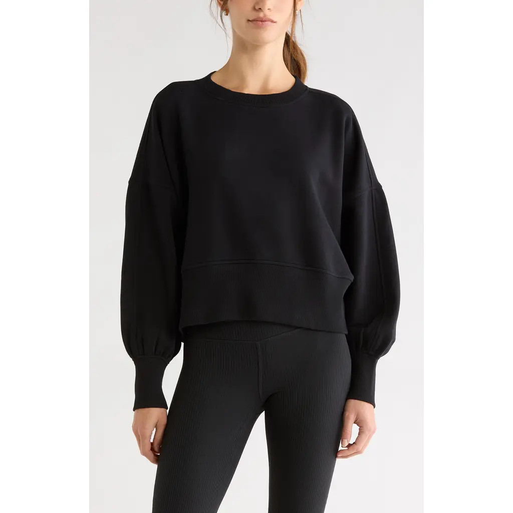 Zella Cloud Fleece Relaxed Sweatshirt in Black at Nordstrom, Size Xx-Large | Nordstrom