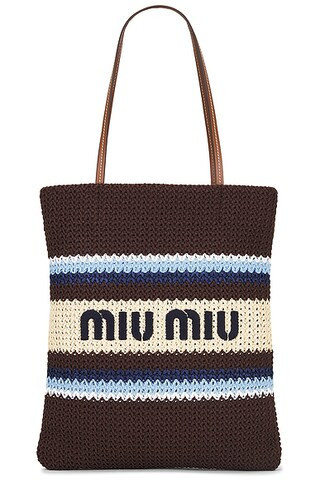 Miu Miu Logo Tote Bag in Cacao Celeste & Natural - Chocolate. Size all. | FWRD 
