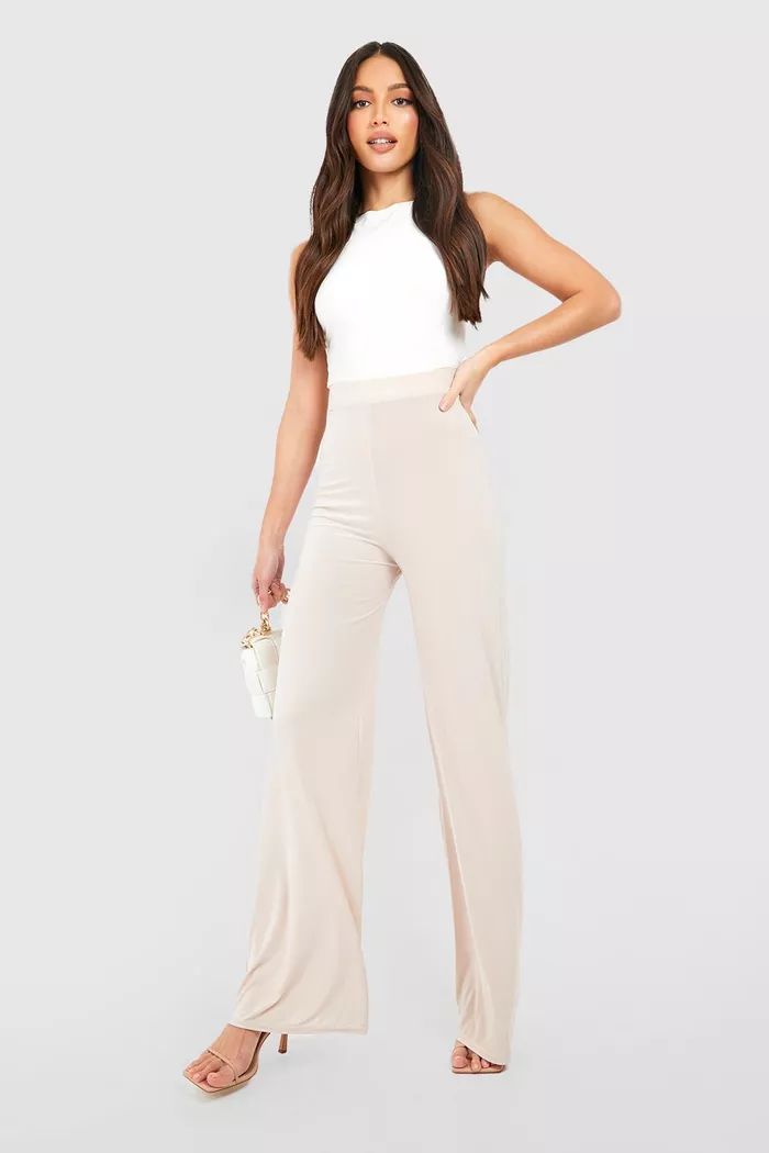 Tall Slinky High Waisted Wide Leg Pants | Boohoo.com (US & CA)