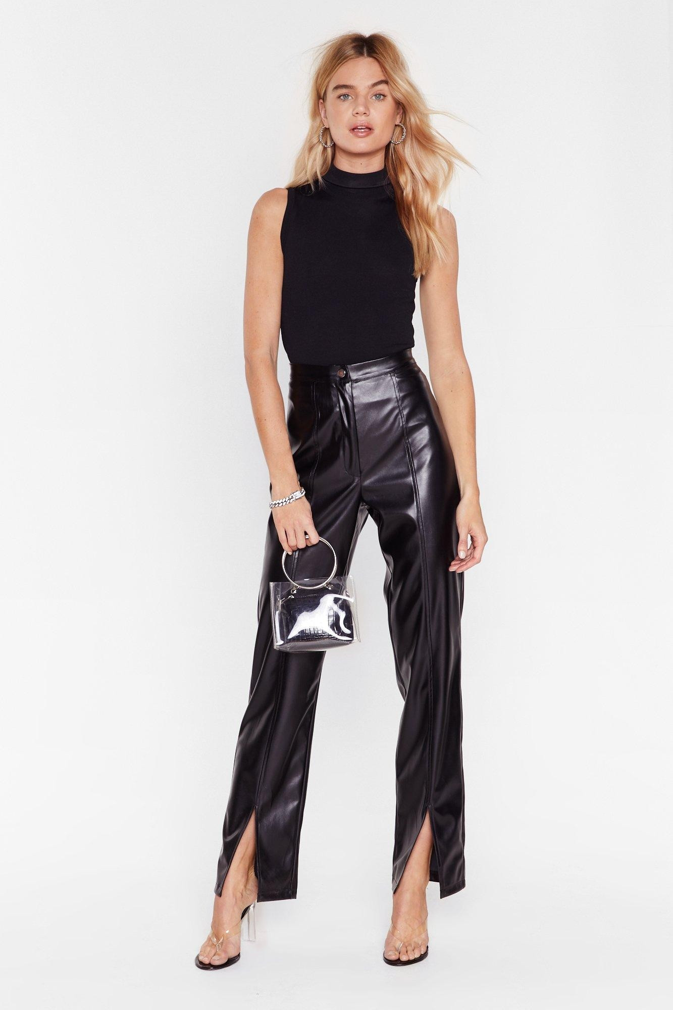Rise Above Slit Faux Leather High-Waisted Pants | NastyGal (US & CA)