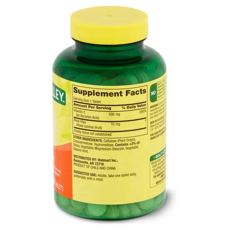 Spring Valley Vitamin C Supplement with Rose Hips, 500 mg, 250 Count | Walmart (US)