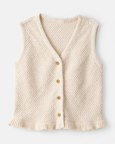 Toddler Girl Button-Up Sleeveless Vest - Cream | Carter's Inc