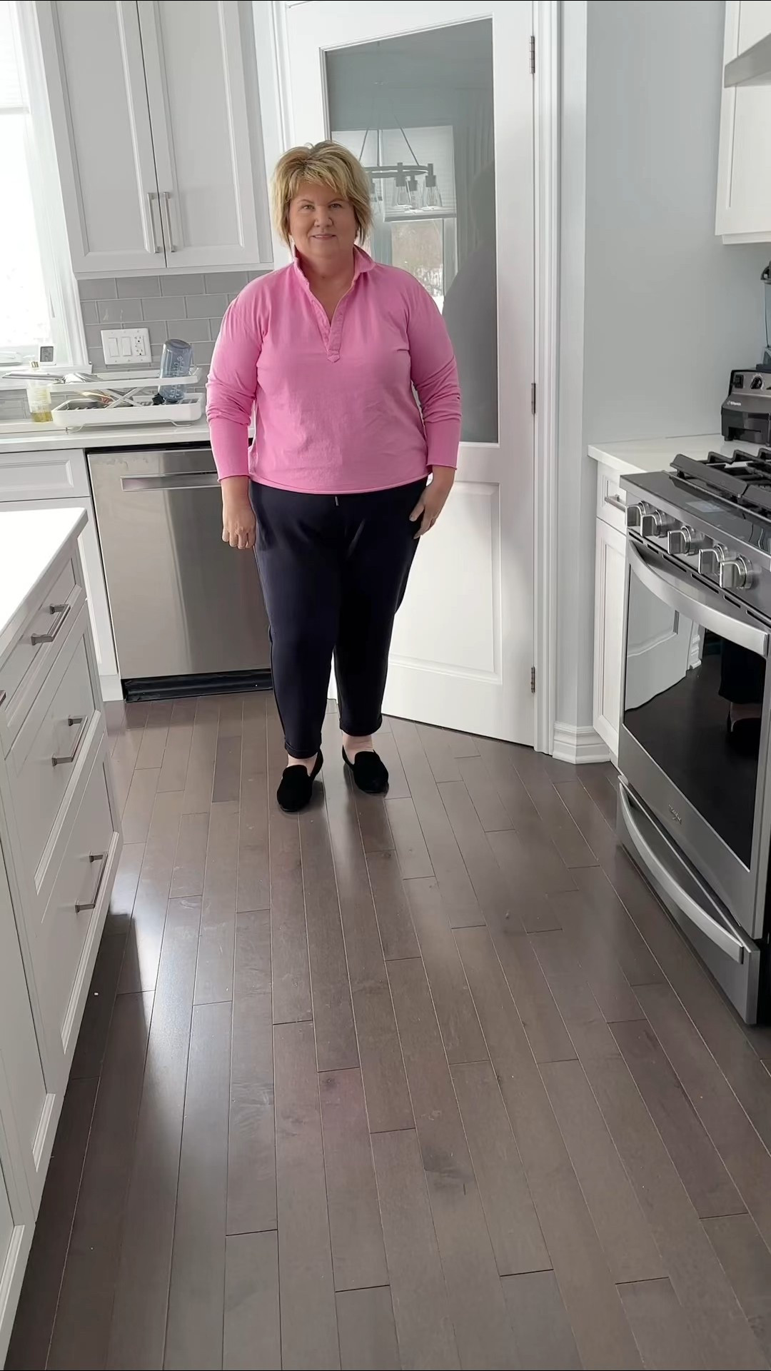 Casual work from home outfit. I love this beautiful “Pink Lemonade” top, it’s bright and cheery on a late winter day. 😊
I’m wearing size XL. 

🌟 Spanx savings code: OVER50XSPANX saves you 20% 🌟