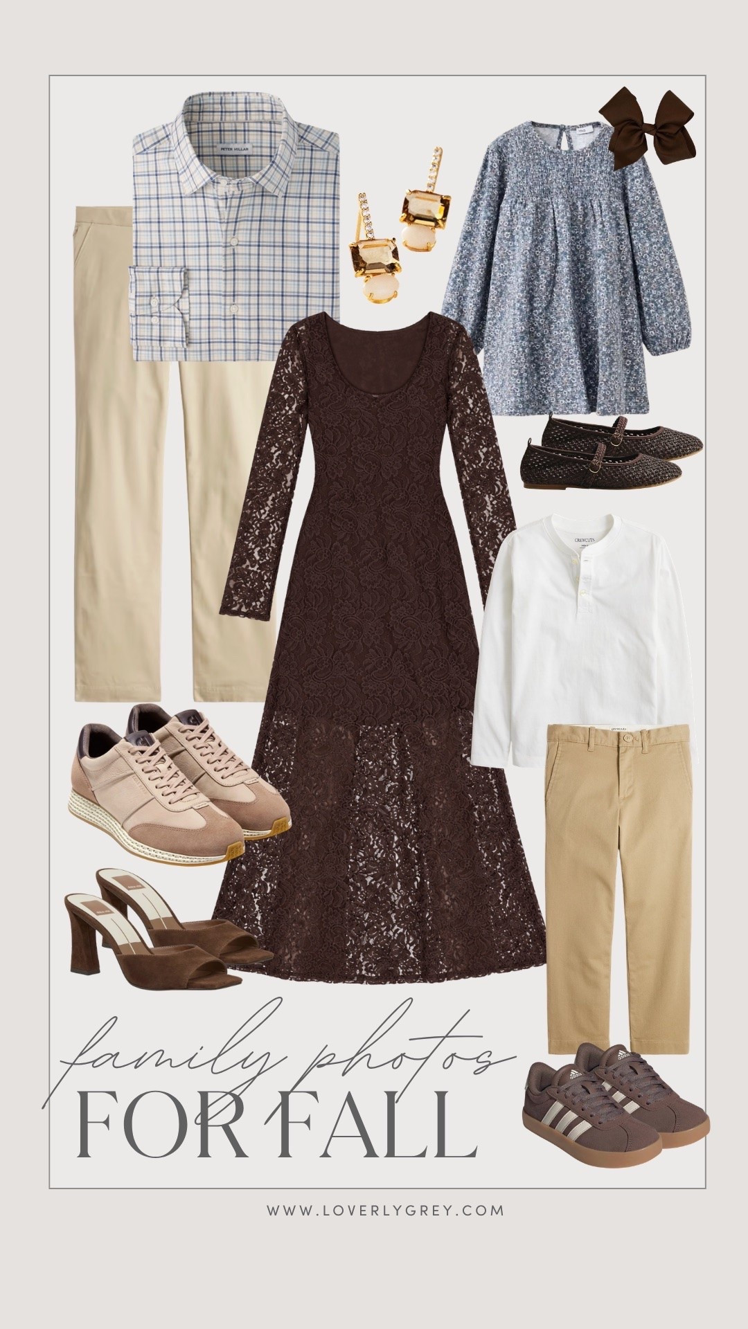 Some fall family photo inspiration! Love the color palette of blues & browns together! This brown lace dress is from Loft! 😍

Loverly Grey, Loft, family photos, lace dress, fall outfits

#LTKSeasonal