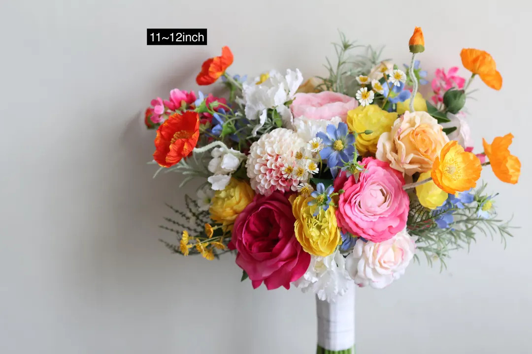 Colorful Wildflower Bridal Bouquet: Orange, Hot Pink, Yellow, Blue Artificial Flowers, Spring Sum... | Etsy (US)