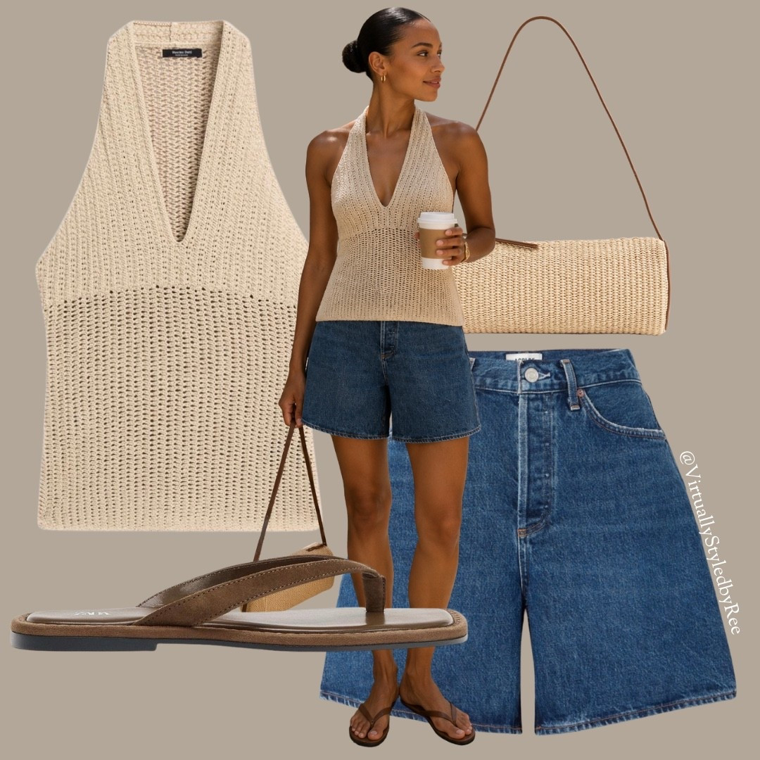 ☕🤎 This crochet halter and denim shorts combo is giving effortless summer style, and I’m obsessed with the neutral color palette. The woven top pairs perfectly with these denim shorts, and I finished it off with  suede thong sandals.

#LTKuk #LTKsummer #LTKeurope
