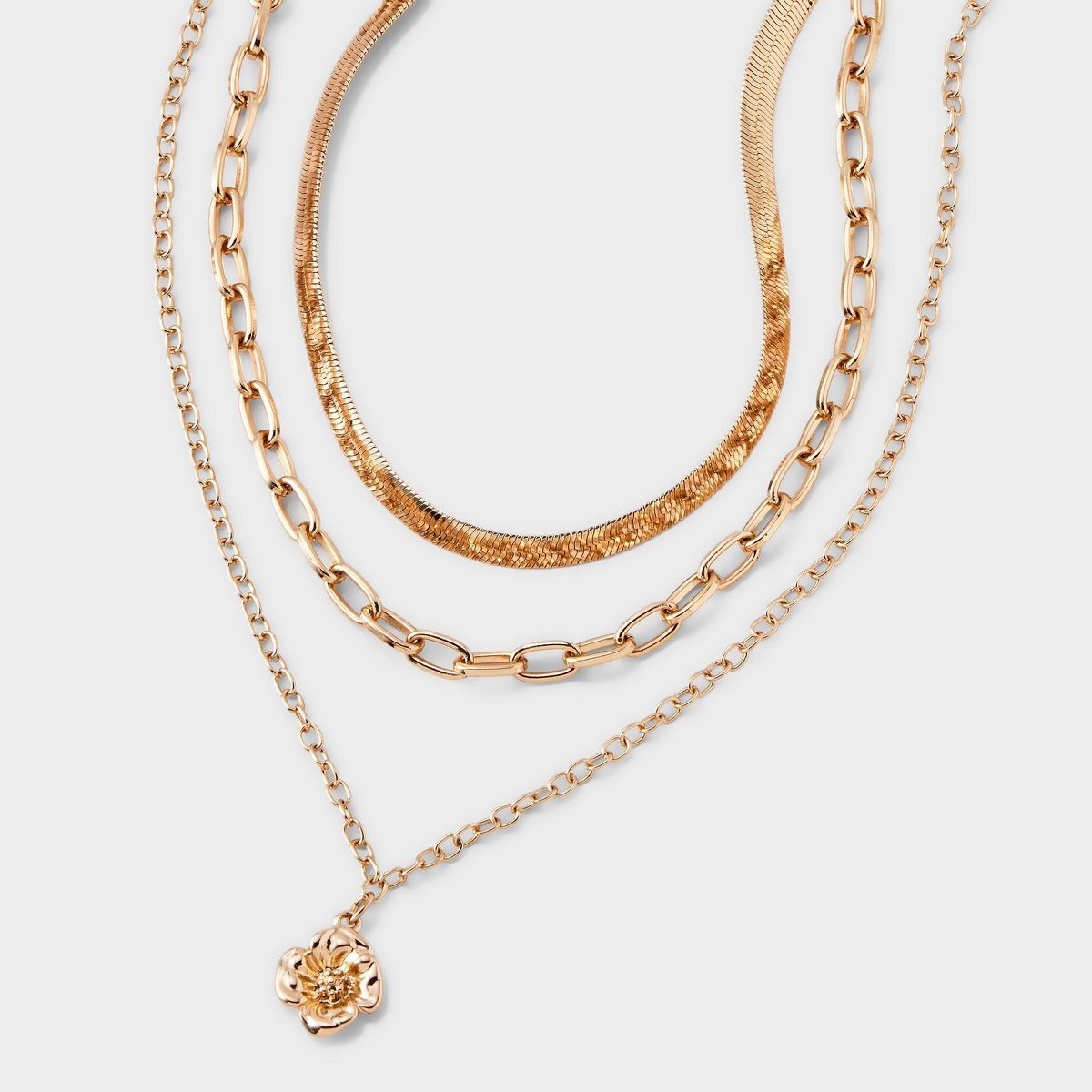 Gold 3 Row Flower & Snake Chain Necklace - A New Day™ Gold | Target