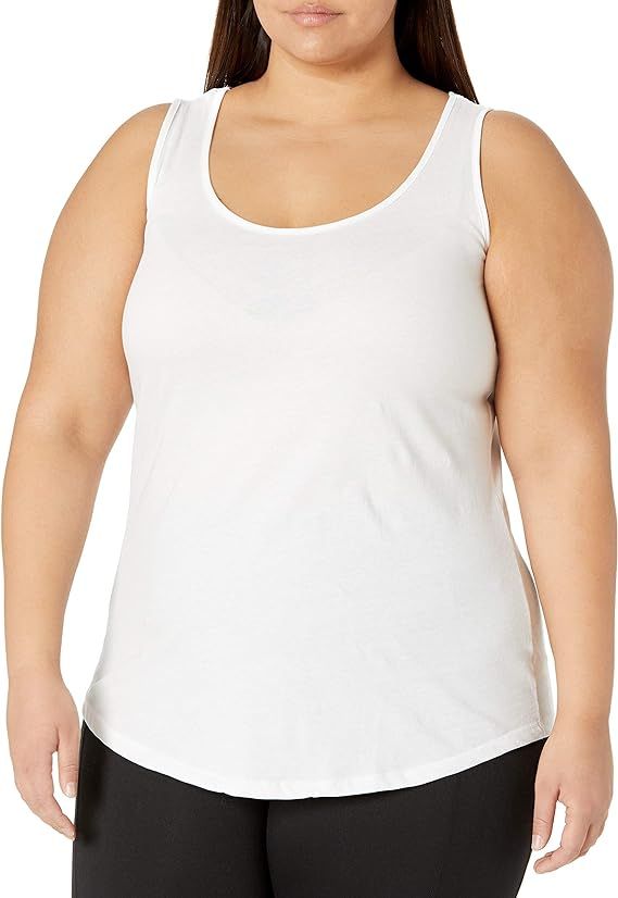JUST MY SIZE Women's Size Cotton Jersey Shirttail Tank Top, Plus Sleeveless Shirts | Amazon (US)