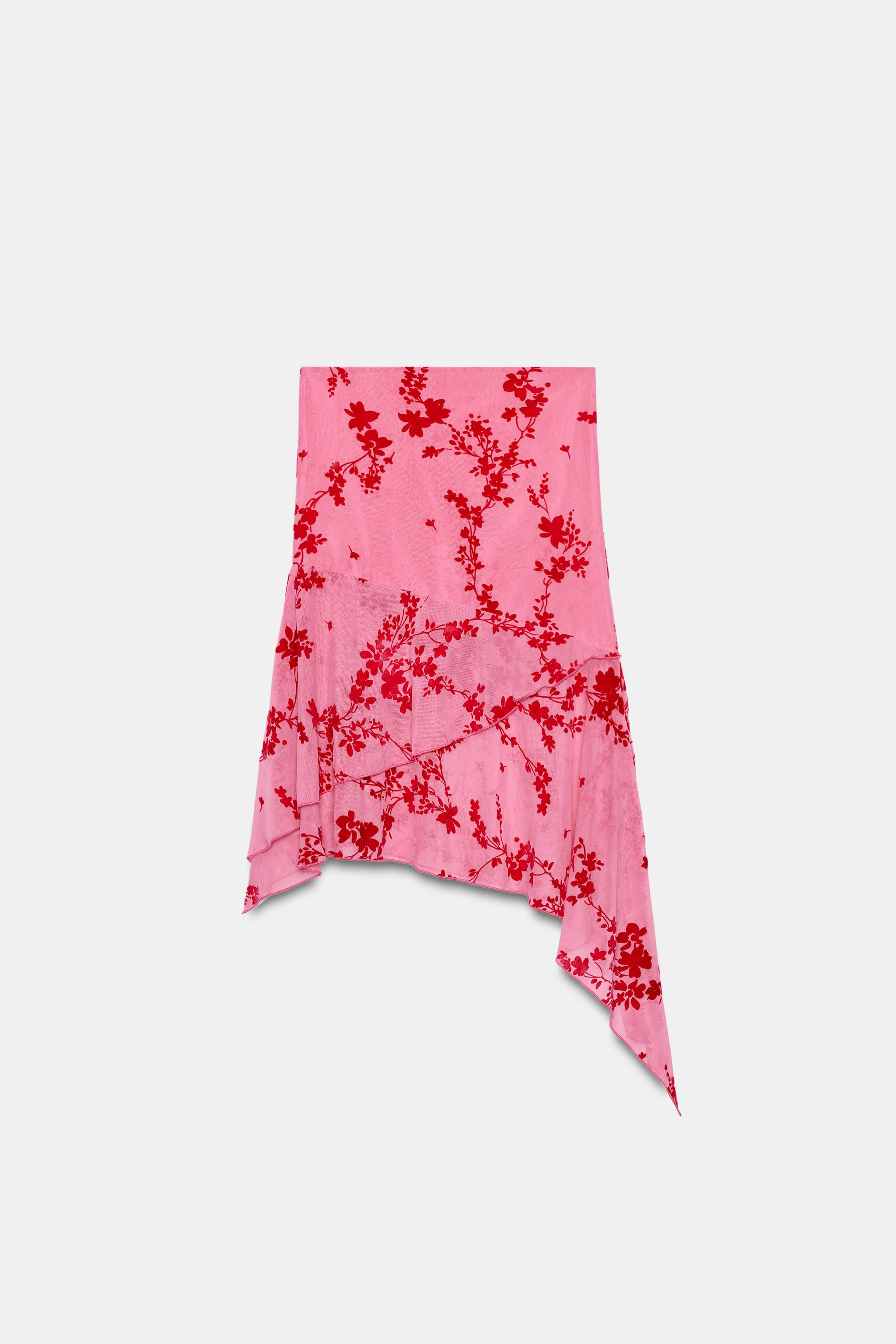 ASYMMETRIC FLOCKED TULLE MIDI SKIRT | Zara US