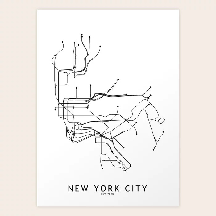New York City White Subway Map Art Print | Society6