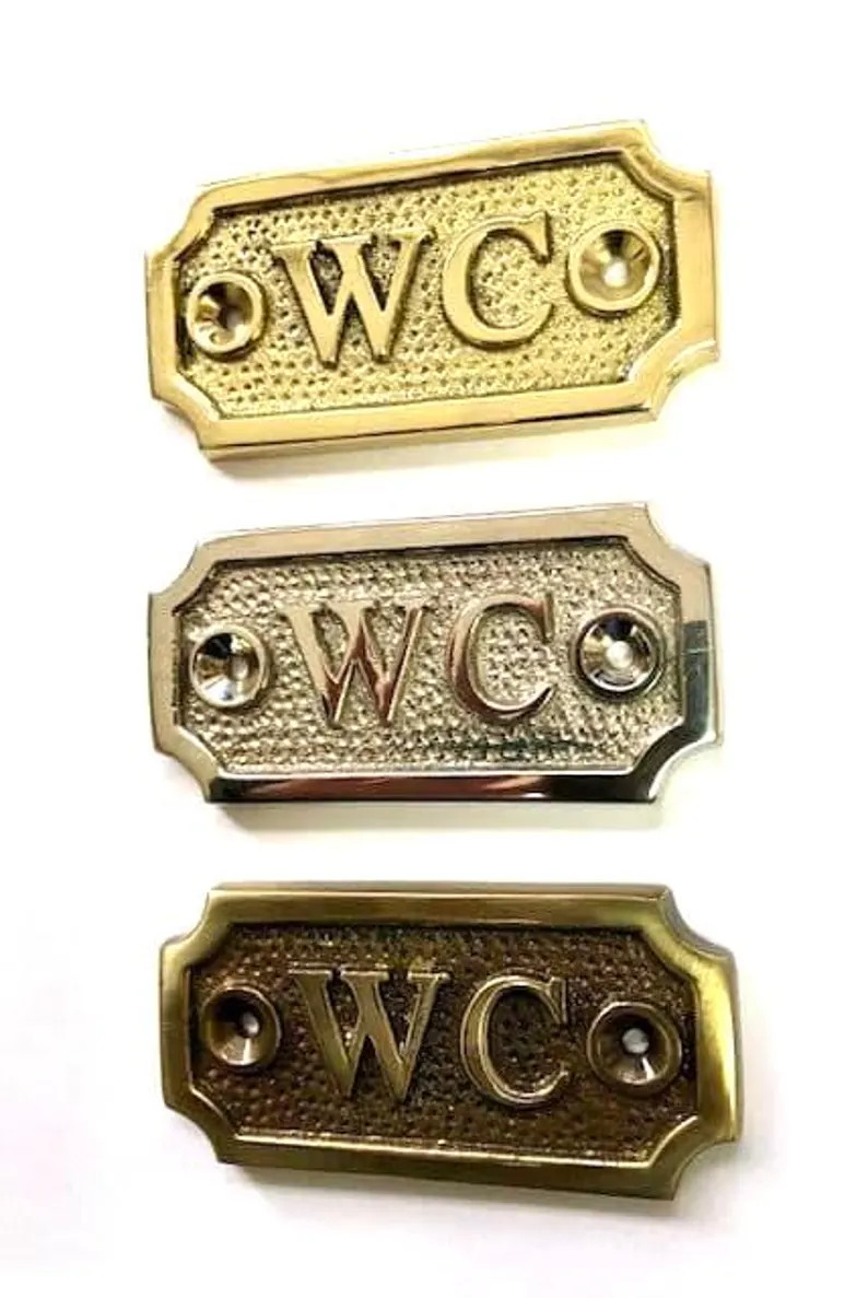 WC door sign available in three finishes - silver nickel, antique bronze or brass. Matching screw... | Etsy (Global)