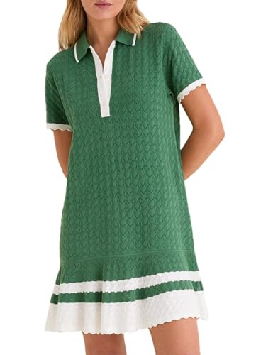 Shiyifa Crochet Hollow Polo Dress for Women Summer Short Sleeve Knit Dresses Casual Color Block S... | Amazon (US)
