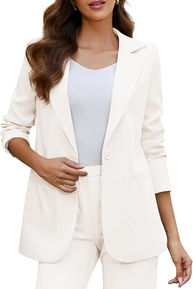 Dazosue Women Blazers Button Casual Notch Lapel Long Sleeve Pockets Business Office Suit Jackets | Amazon (CA)