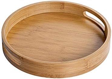 Round Wood Serving Tray with Handles - Natural Wooden Bamboo Ottoman Tray - Coffee Table Decor Fo... | Amazon (US)