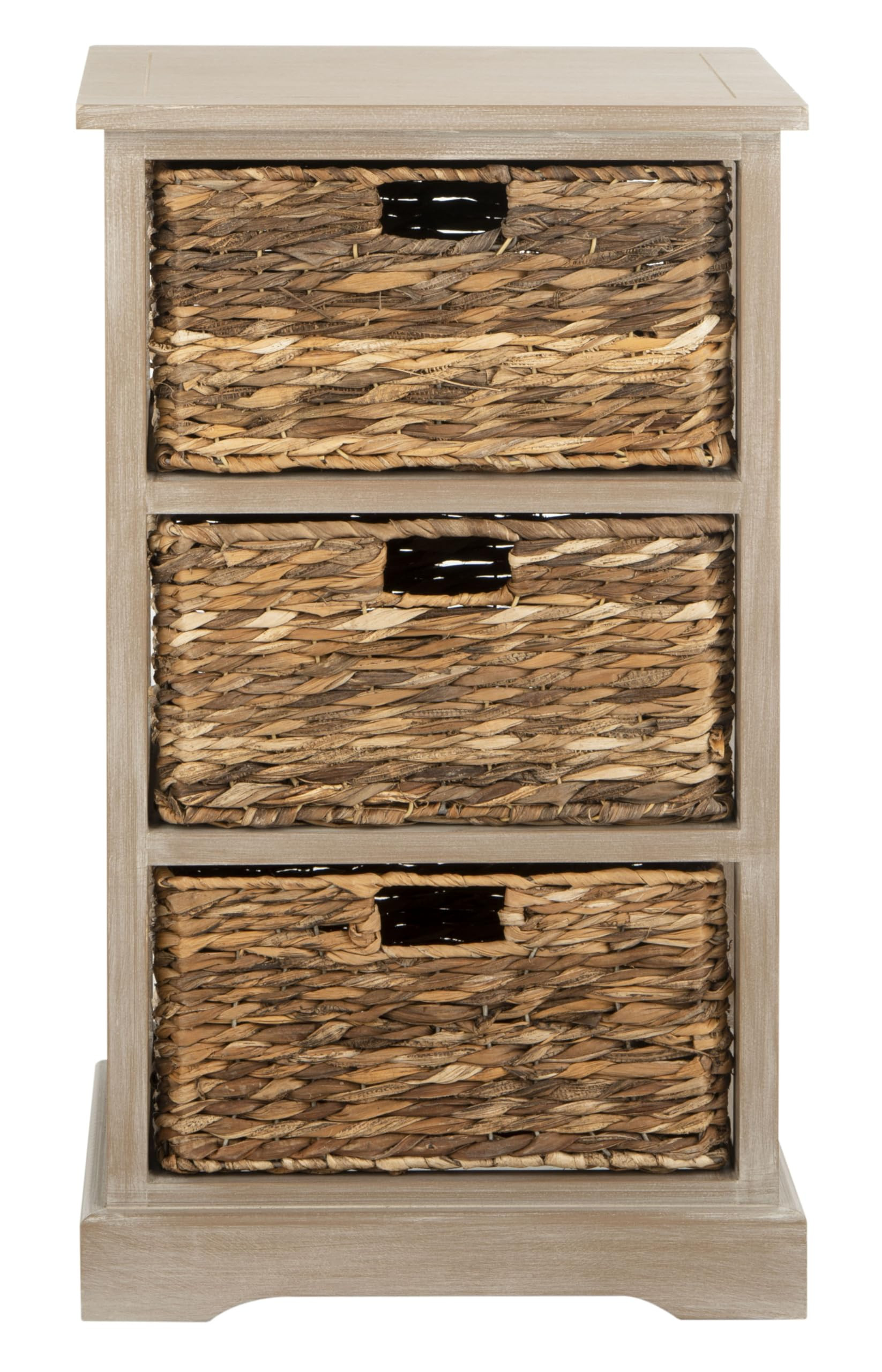 SAFAVIEH Home Collection Halle 3-Basket Drawer Wicker Storage Side Table, 0, White Washed | Amazon (US)