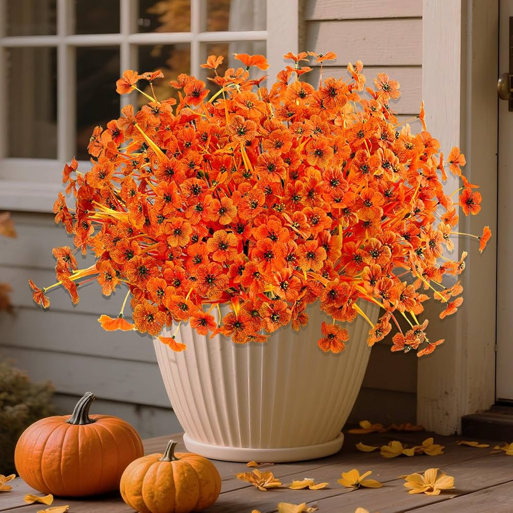 Artificial Mums Fall Fake Flowers for Outdoors, 12 Bundles Faux Mums for Outdoor Planters Autumn ... | Amazon (US)