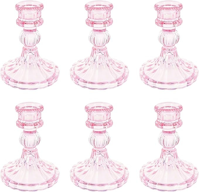 Glass Candlestick Holder,Striped Taper Candle Holders,Set of 6 Candle Stand for Table Centerpiece... | Amazon (US)