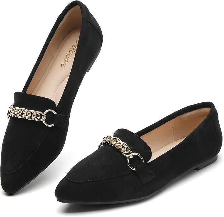 Tilocow Metal Chain Loafers for Women Pointed Toe Slip on Flats Comfortable Fashion Work Shoes | Amazon (US)