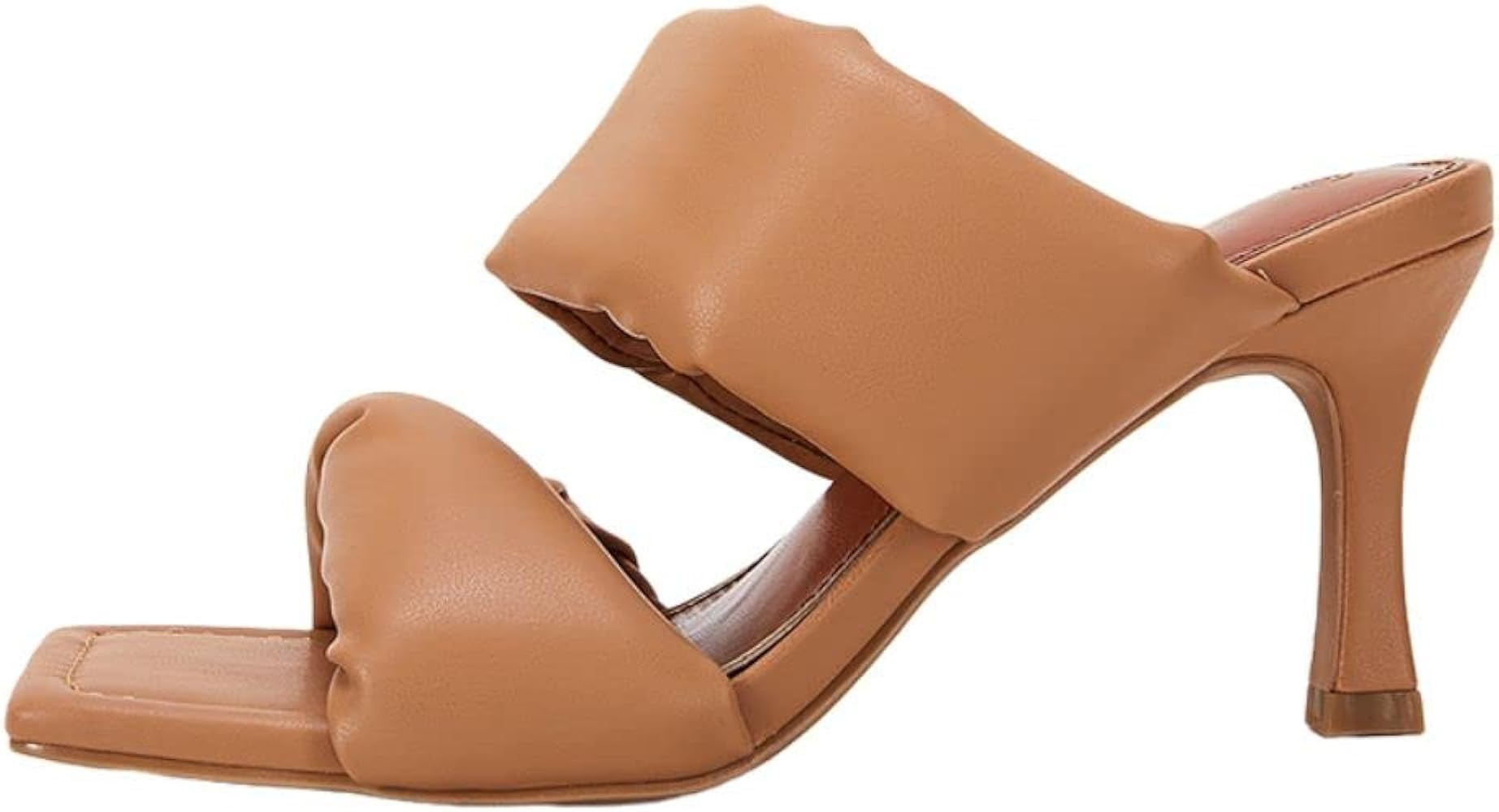 Women's Heels Sandals Square Open Toe Leather Two Strap Backless Stiletto High Heels Slip on Heel... | Amazon (US)