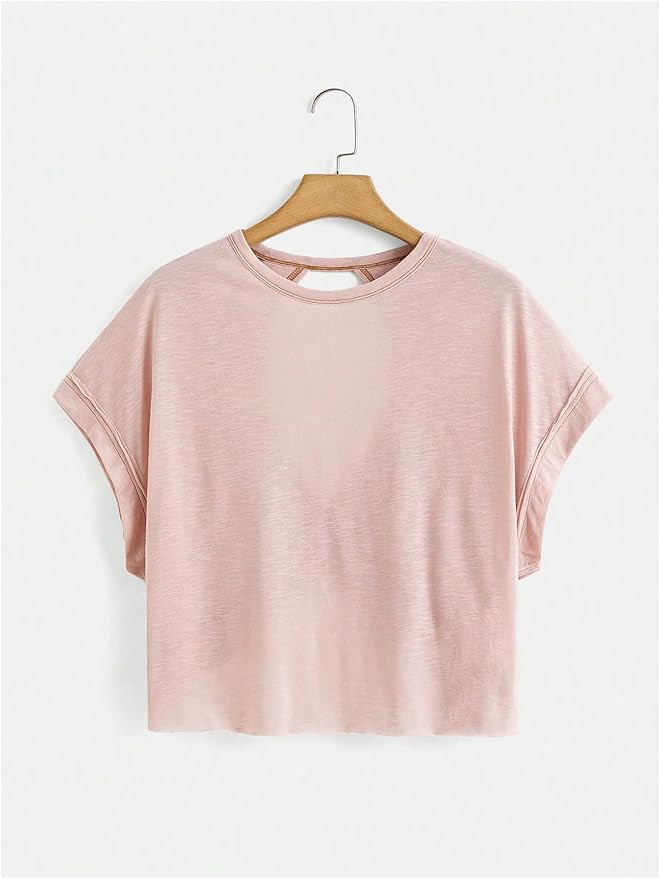 SOLY HUX Women Open Back Tops Workout Backless Tee Casual Athletic Shirts Short Sleeve Oversized ... | Amazon (US)