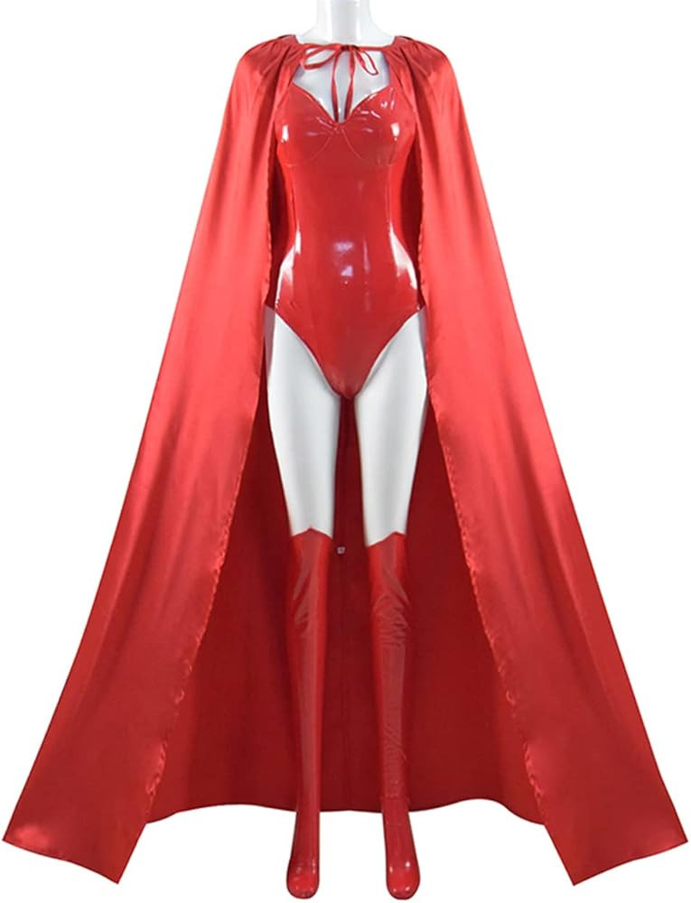 Womens Wanda Maximoff Costume Scarlet Witch Red Bodysuit Cloak Headwear Uniform Set Halloween Cos... | Amazon (US)