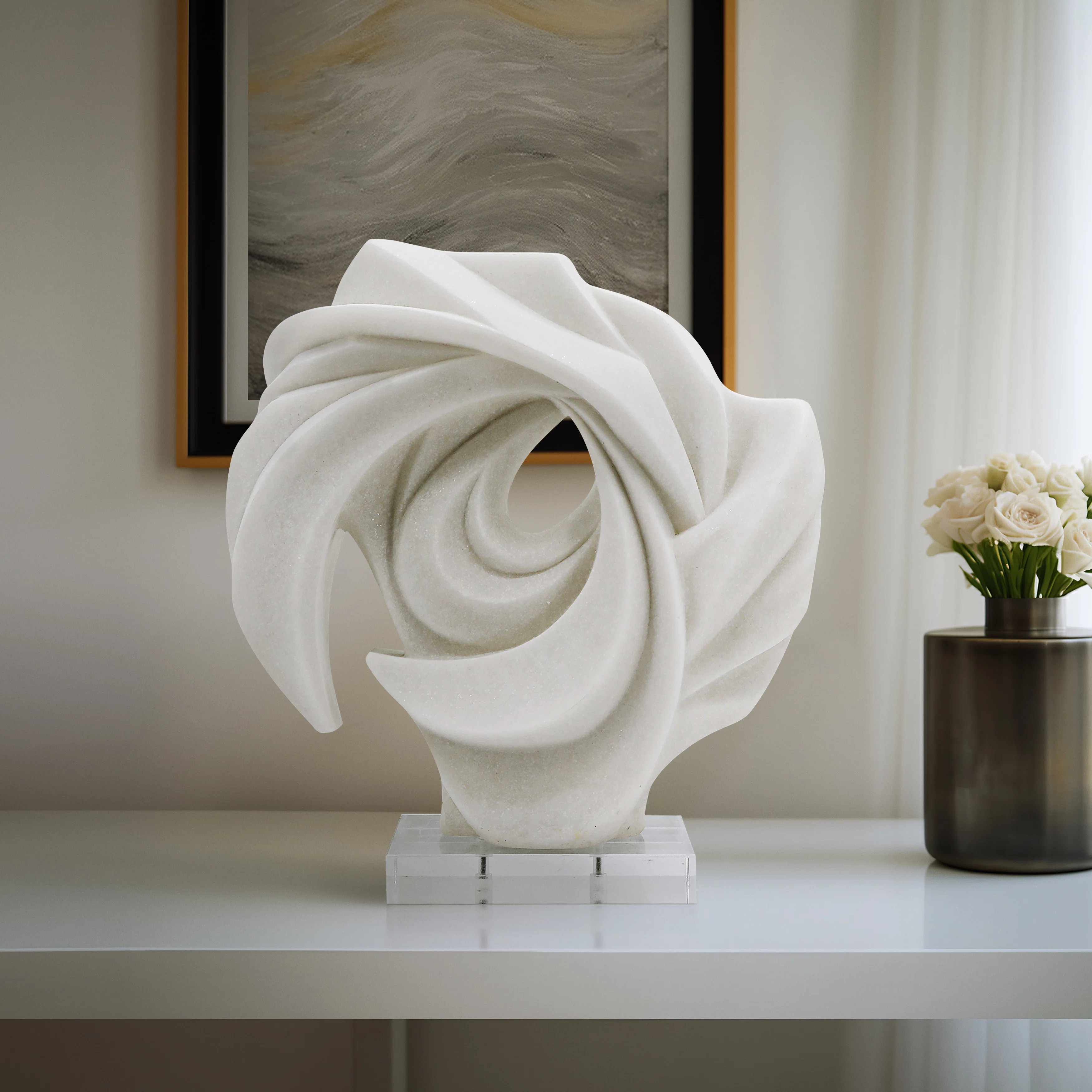Modern Resin & Acrylic Abstract Sculpture - 15" White Decorative Art for Home, Office, Bedroom, o... | Wayfair North America