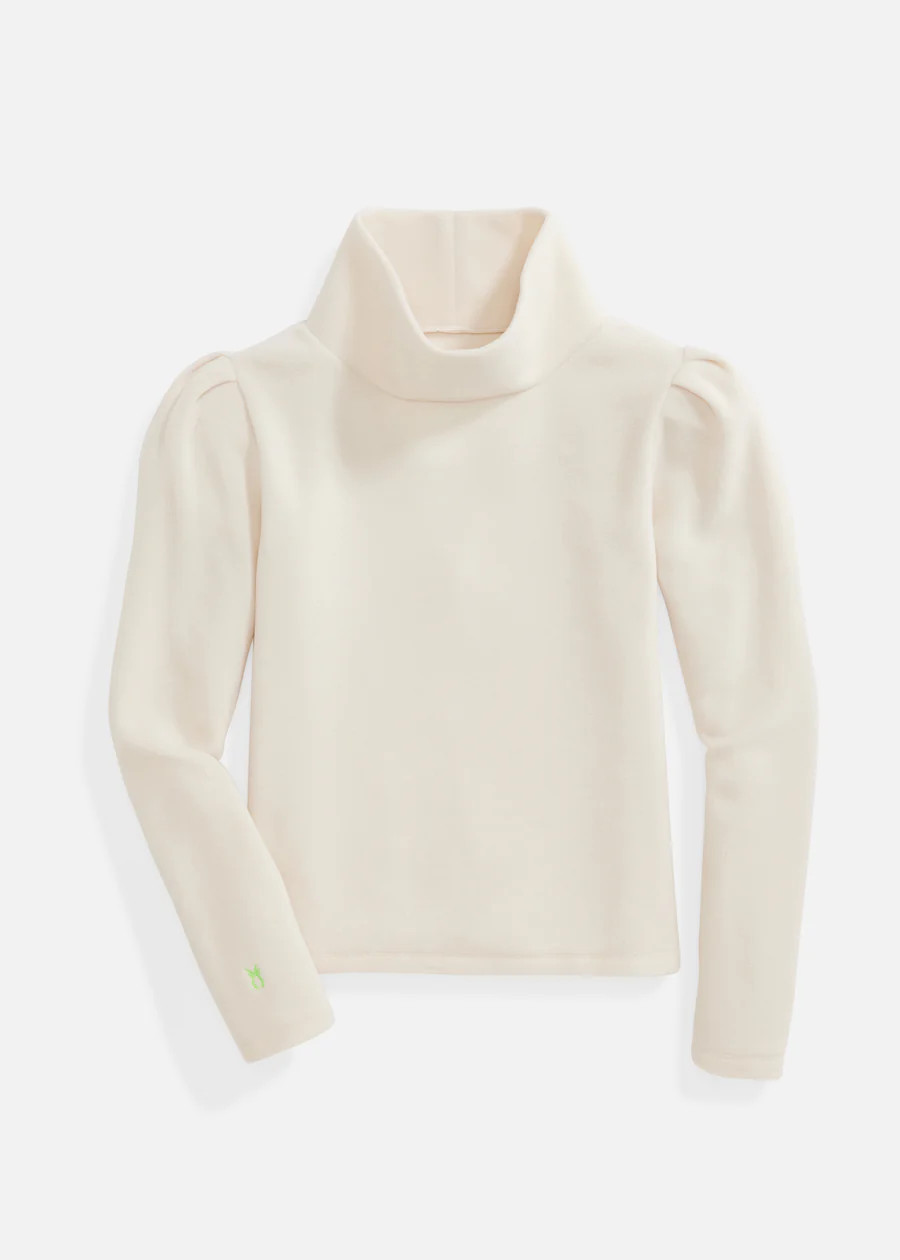 Palmer Puff Sleeve Turtleneck in Vello Fleece (Cream) | Dudley Stephens